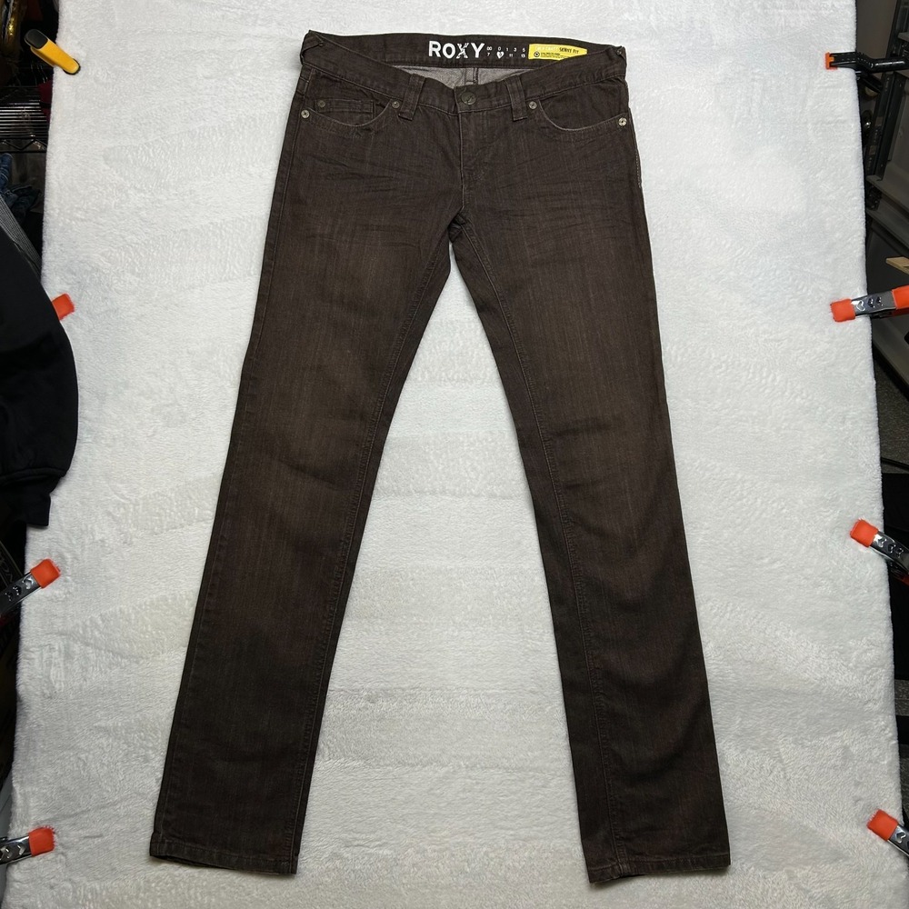 Roxy Gold Coast Skinny Jeans Women's‎ Dark Brown Denim Slim Fit Classic - 34X33
